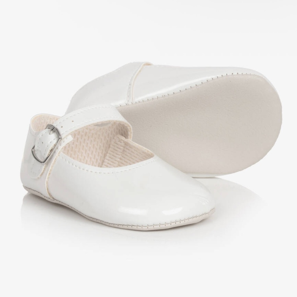 White Patent Faux Leather Pre-Walker Shoes by Early Days
